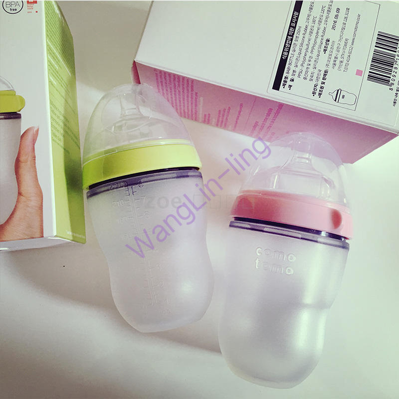 韩国 Comotomo 可么多么 宽口硅胶奶瓶 绿色二滴流量250ml+粉色二滴流量250ml