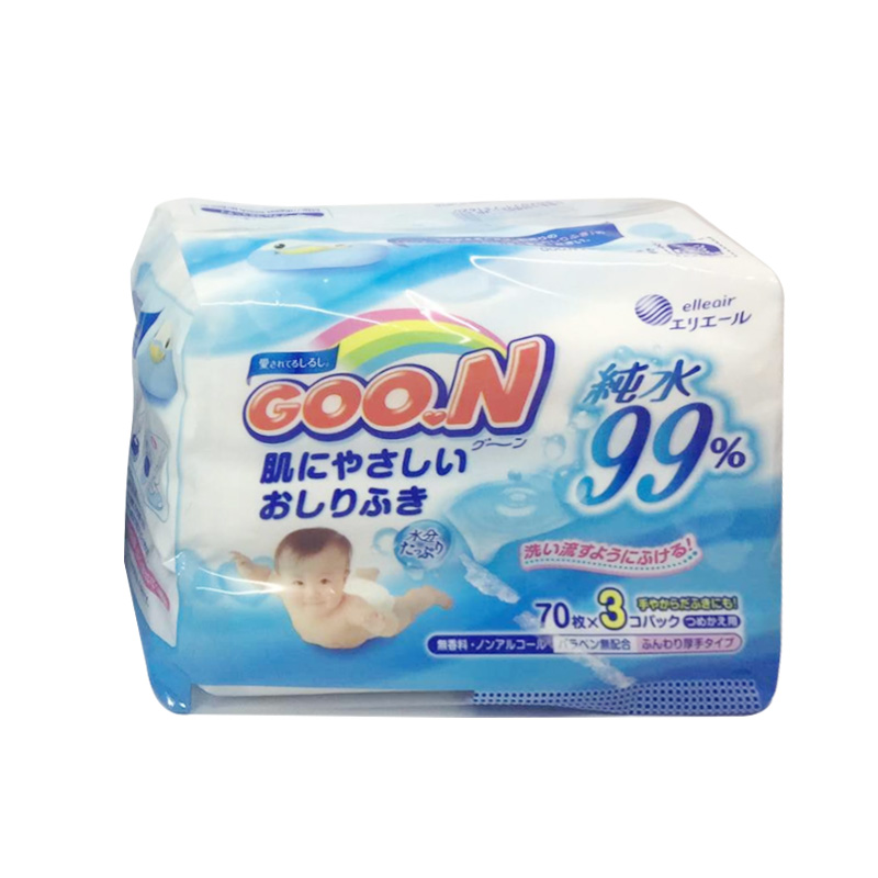 日本 Goon 大王 婴儿柔肤纯水湿纸巾 70枚*3包