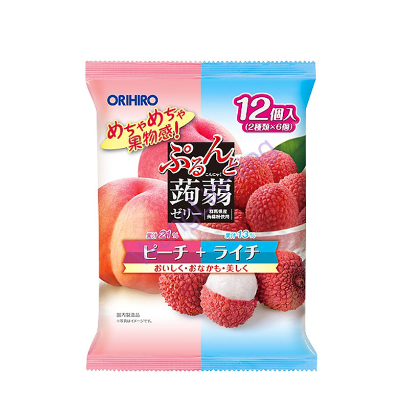 日本 Orihiro 蒟蒻果冻 白桃+荔枝 12个装