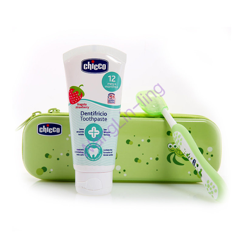 意大利 Chicco 智高 儿童可食用吞咽牙膏牙刷套装 绿色