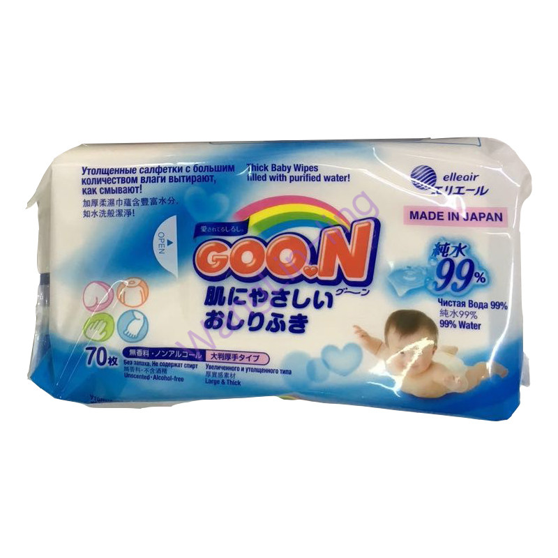 日本 Goon 大王 婴儿柔肤湿纸巾纯水 70枚