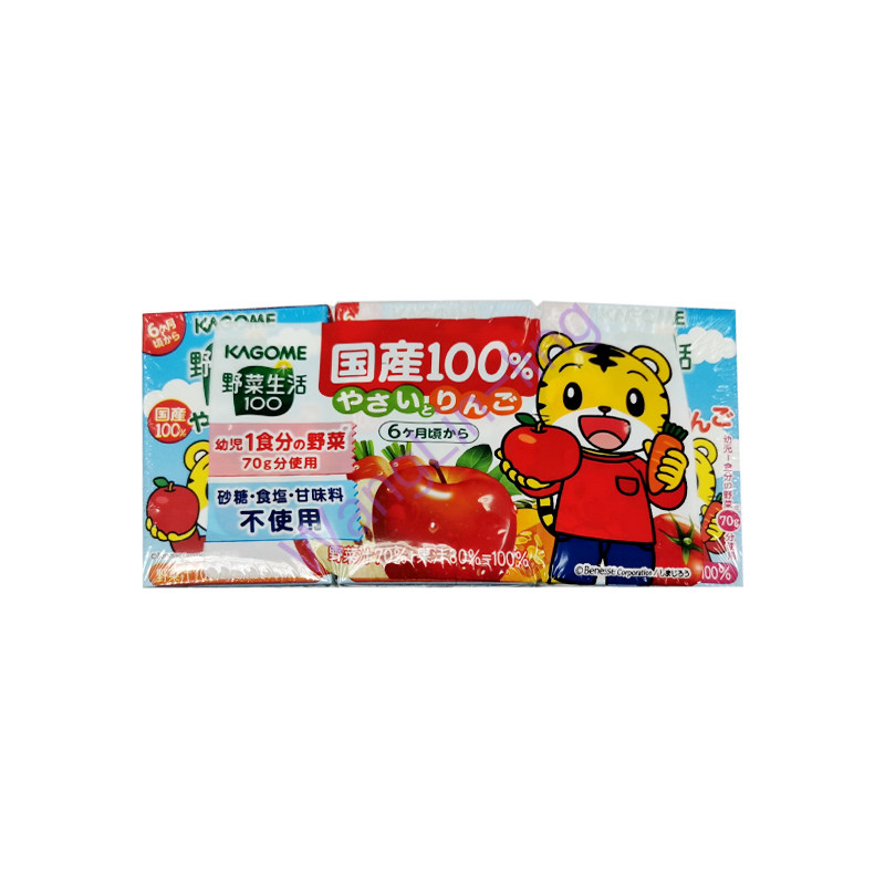 日本 Kagome 巧虎 100%天然苹果蔬菜汁 100ml x 3