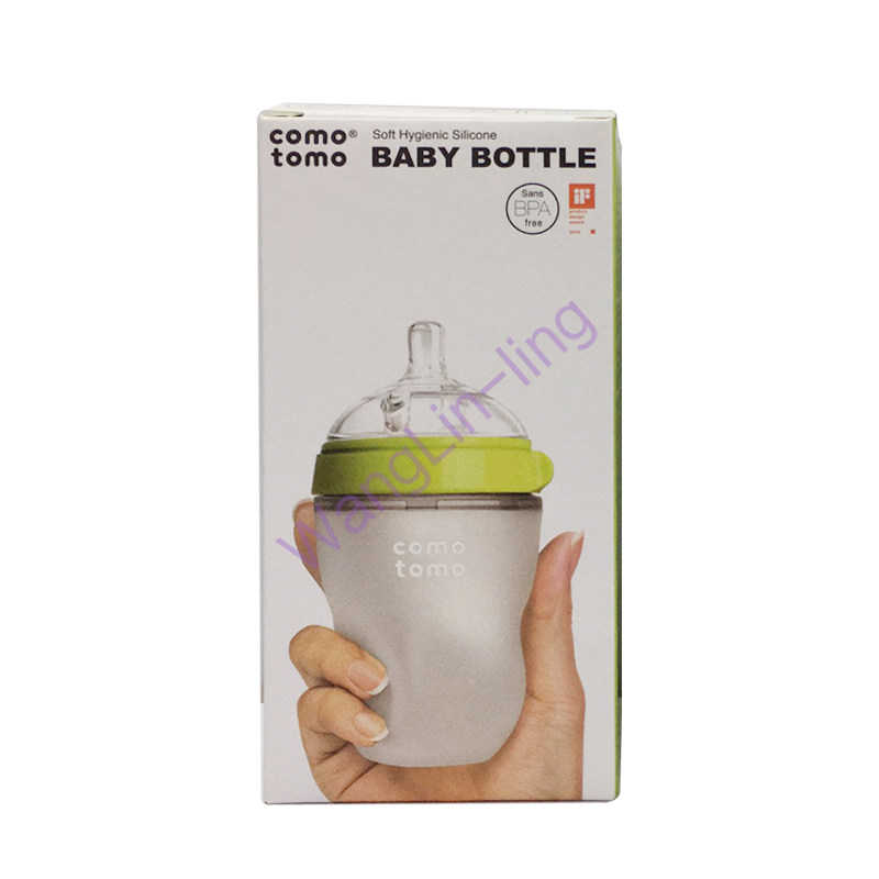 韩国 Comotomo 可么多么 宽口硅胶奶瓶 绿色 二滴流量 250ml
